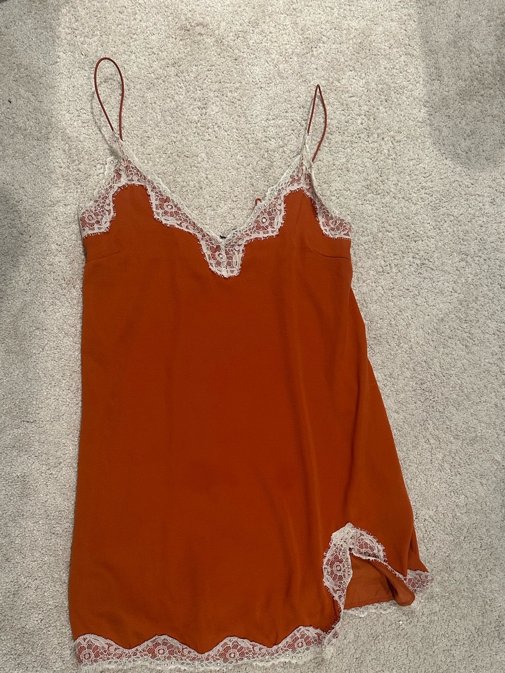 Urban Outfitters Rust Slip Dress with Ivory Lace Trim